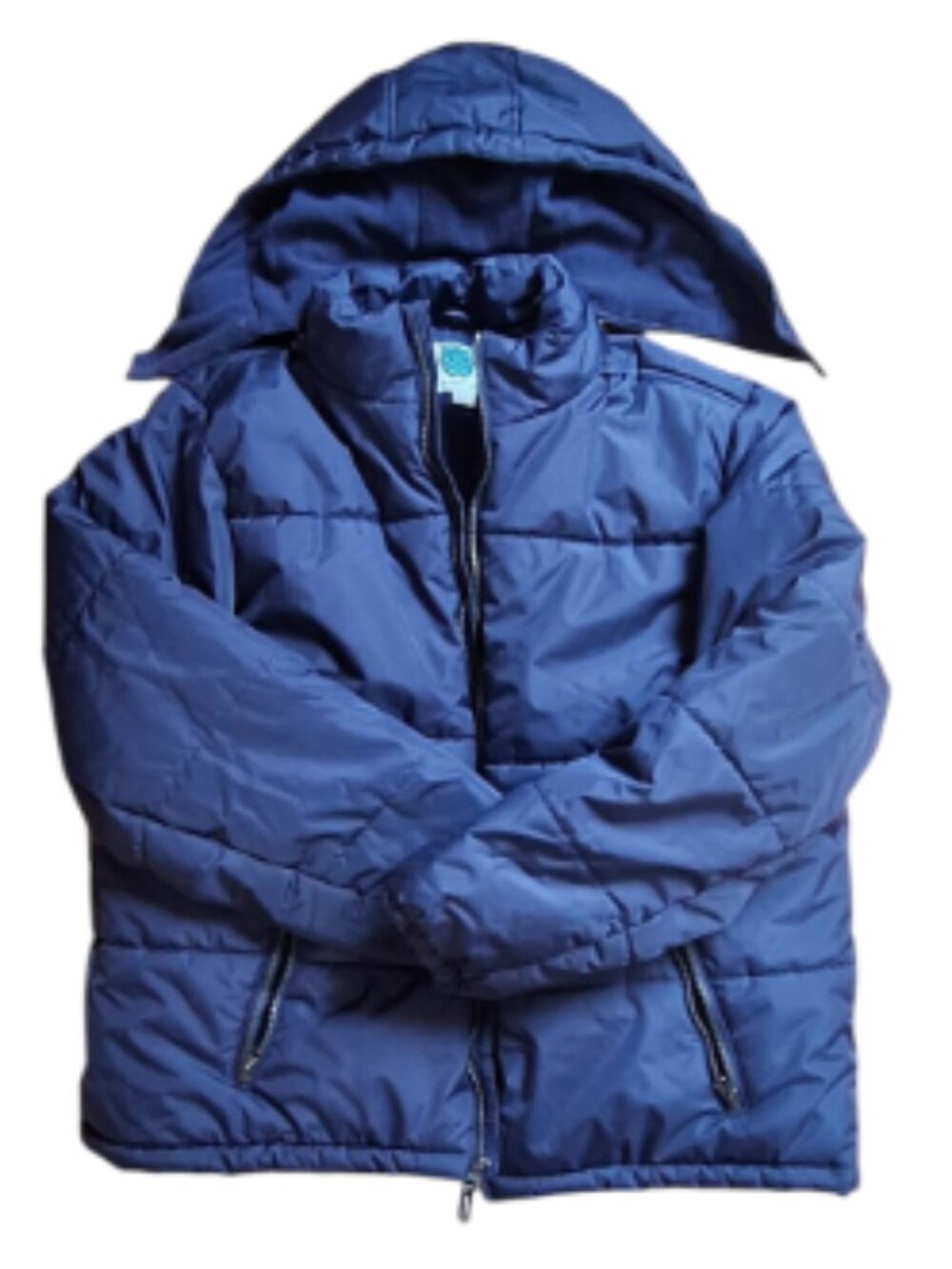WHALES TAIL COAT JACKET MEN XL NAVY BLUE PUFFER DETACHABLE HOOD FULL ZIP JACKET